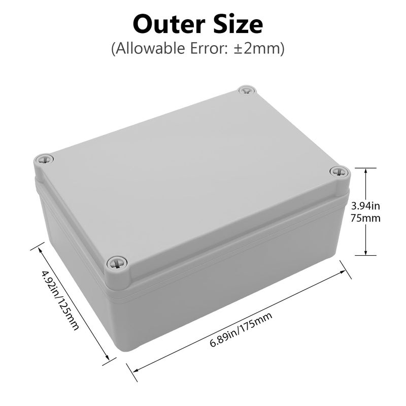 LeMotech Junction Box IP67 Waterproof Dustproof ABS Plastic Project Box for Electrical Outdoor Enclosure Gray 6.9 x 4.9 x 3 inch (175 x 125 x 75 mm) - Image 2
